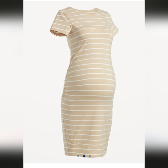 Maternity Jersey-Knit Bodycon Dress (Blue and White Stripe) - Picture 3 of 4